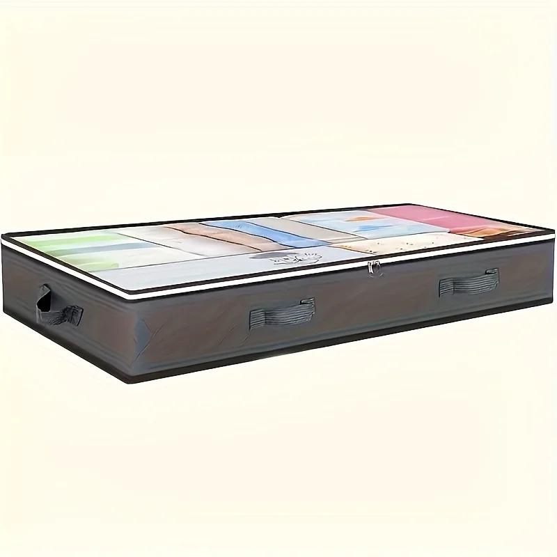 

1pc Bedside Storage Box with Lid, Under-Bedside Storage Bag with Transparent Window Reinforced Handles for Clothes, Bedding сірий