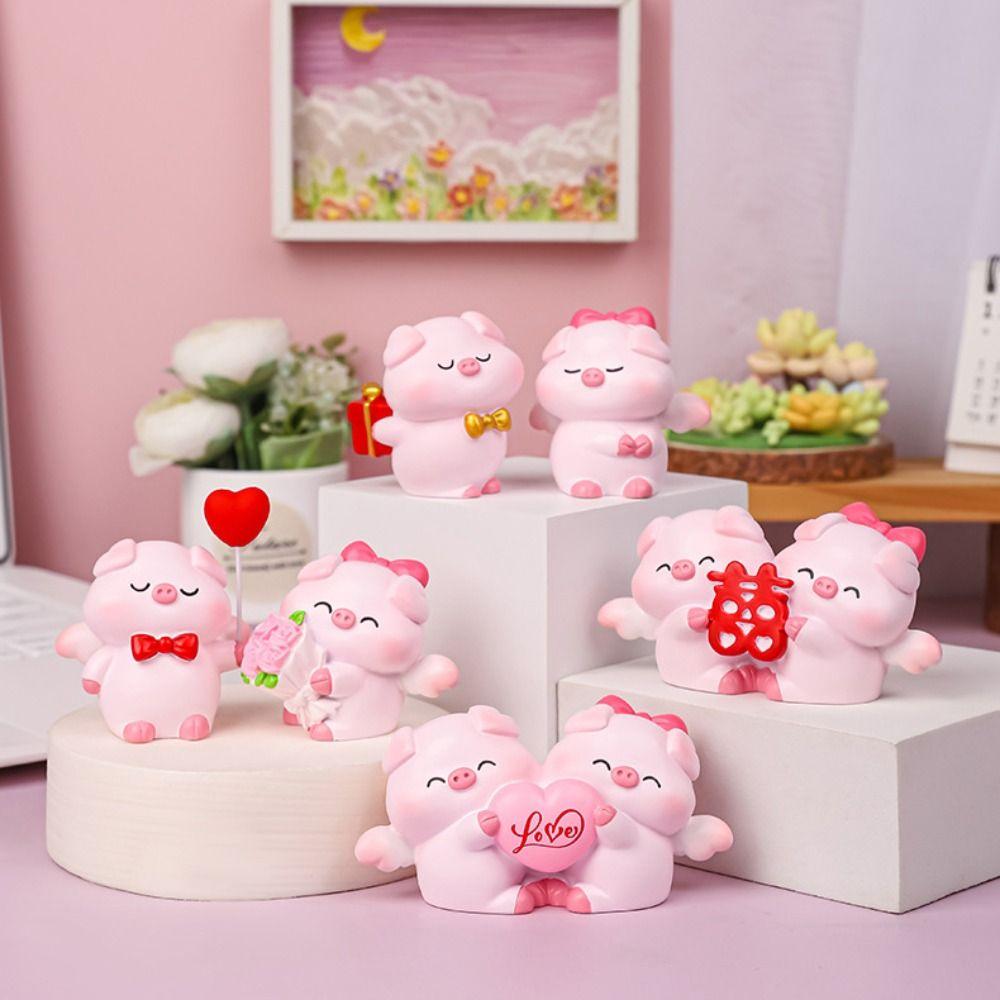 Resin Pig Statue Cartoon Miniatures Figurine Crafts Couple Piggy Ornament  Gift