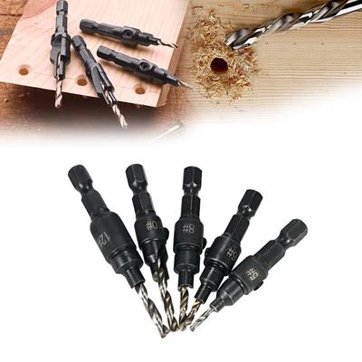 5-teiliges HSS-Senkbohrer-Kegel-Bit-Set, 1/4 Zoll Sechskantschaft, Schnellwechsel-Kegelbohrer für die Holzbearbeitung