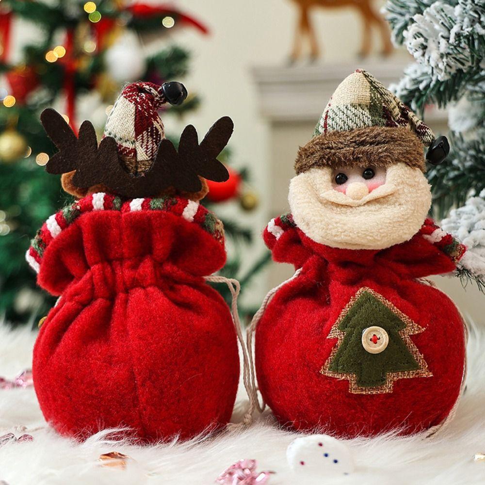 Cloth Christmas Candy Bag Plush Christmas Gift Drawstring Bags  Outdoor Christmas