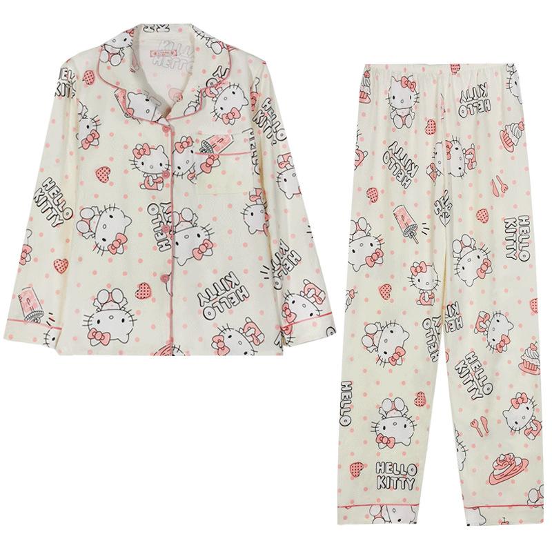 Cute cartoon Hello Kitty pajamas women's spring and autumn long-sleeved suit sweet age-reducing women's loungewear