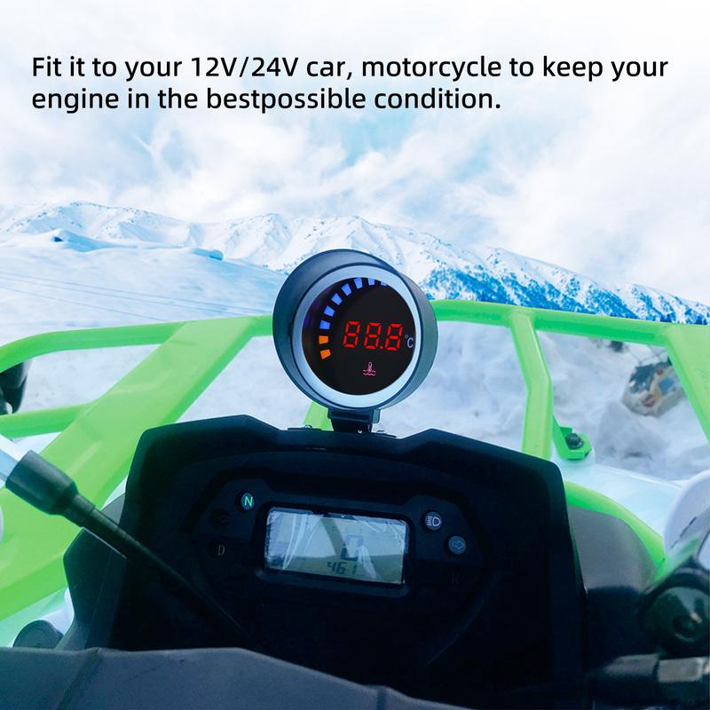 12V 24V LCD Digital Water Temp Gauge +26-40MM Adapter Joint Pipe Sensor with 10mm Temperature Sensor for Motorcycle Truck Meter