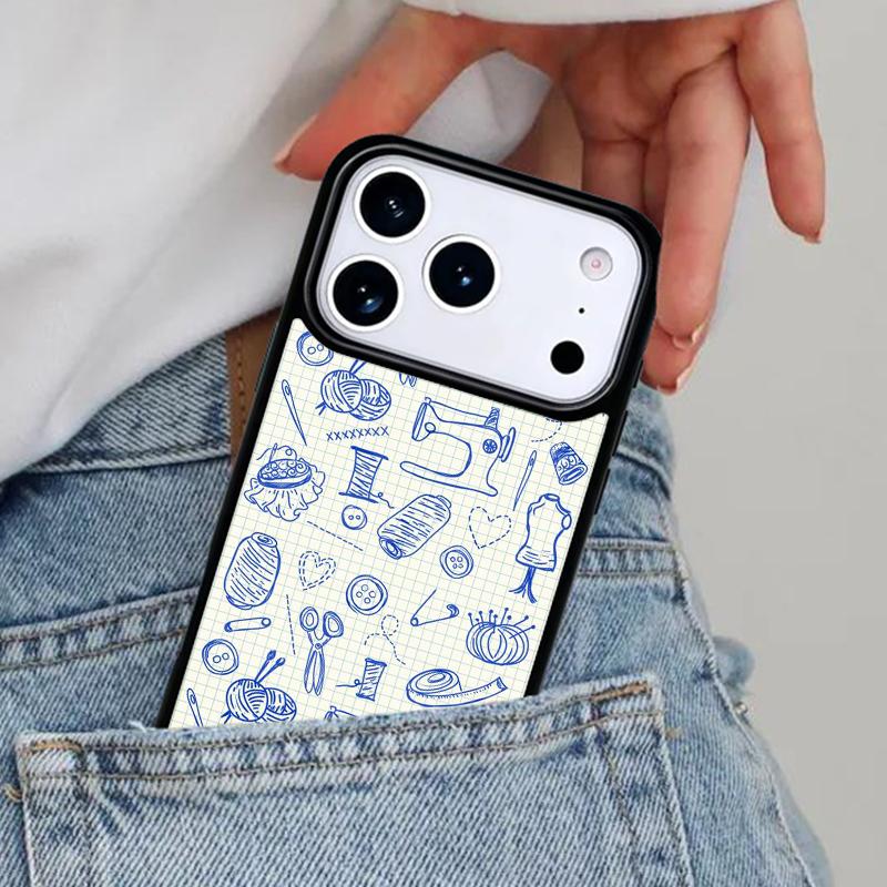 sewing machine tailor elements pattern soft Phone Case for iPhone 17ProMax 12 13 14 15 16e 17 Pro Max Plus Air Cover