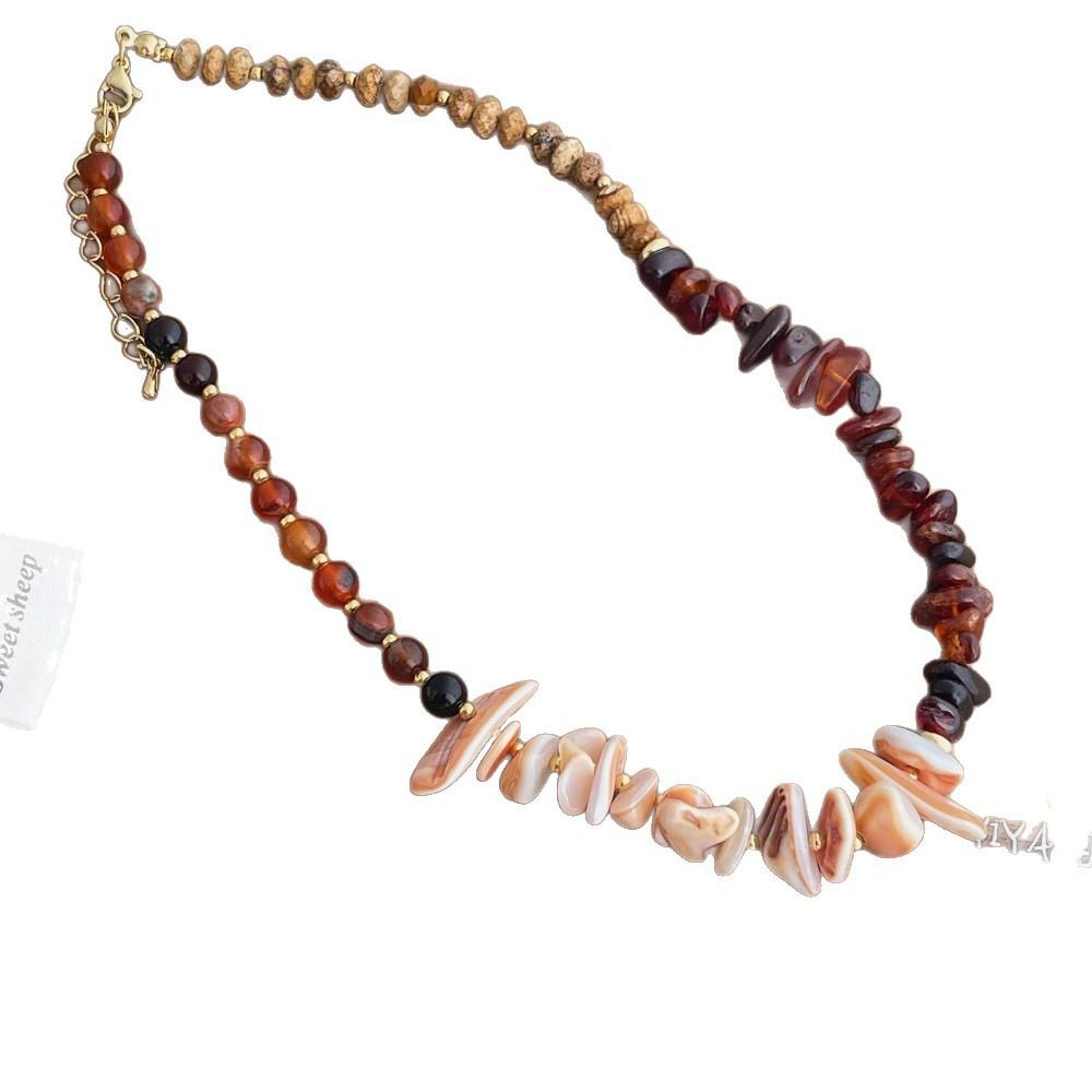 Holiday Style Natural Stone Beaded Necklace Women's Irregular Special-shaped Shell Collarbone Chain Niche Neck Chain with Jewelry