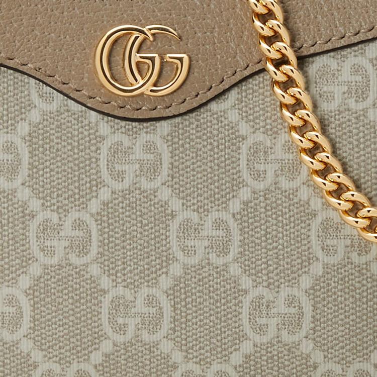Gucci Bolso de mano mini Ophidia con logo Double G, cierre de cremallera, lona con ribete de cuero, para mujer, color beige 764960-FACJT-9641