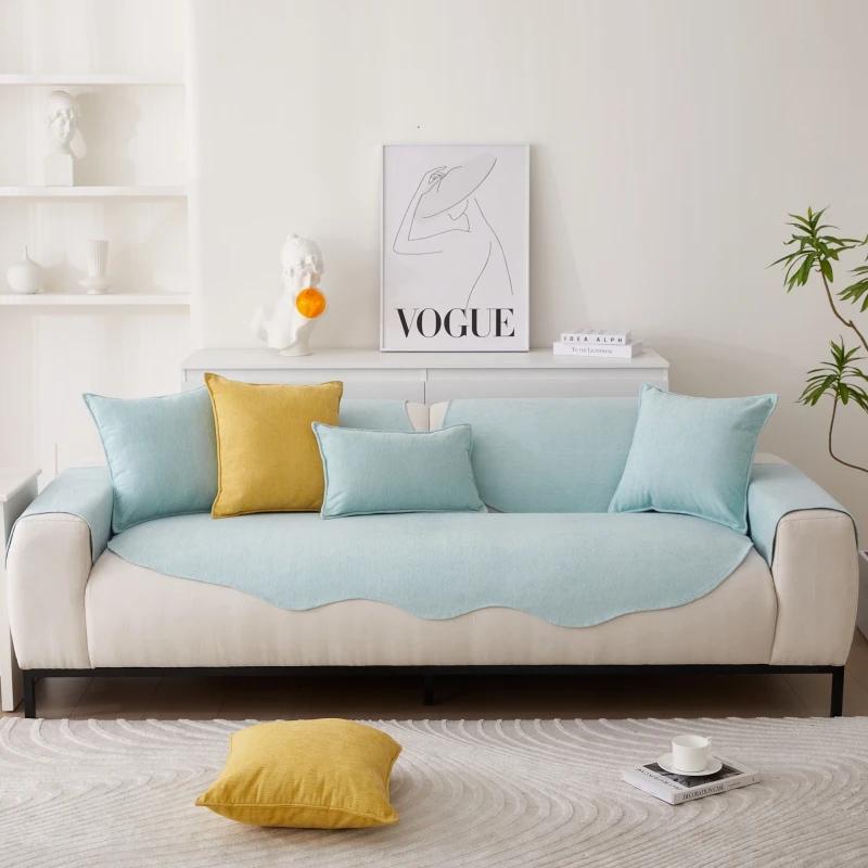 Chenille Non-slip Sofa Cushion Solid Color Sofa Cover Four Seasons Universal for Living Room Sofas 1PC All-Inclusive Towel