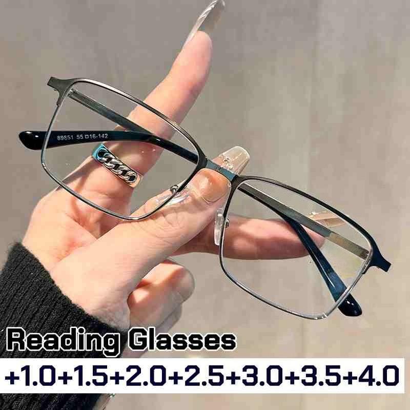 Men's Business Reading Glasses women Vintage Luxury Metal Square Frame Anti Blue Light Presbyopia Eyeglasses farsighted Eyewear