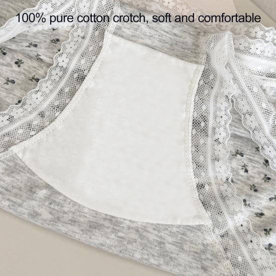 Damunderkläder i bomull med spetskant och blommigt tryck, sömlösa hipster-trosor, mjuka, söta, andningsbara trosor