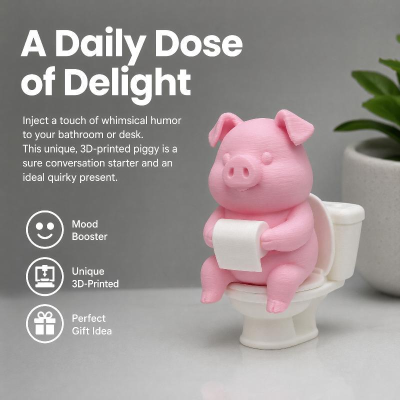 3D Printed Cute Pig Bathroom Ornament Toilet Sitting Tissue Holding Design Practical Housewarming Gift for Neighbors