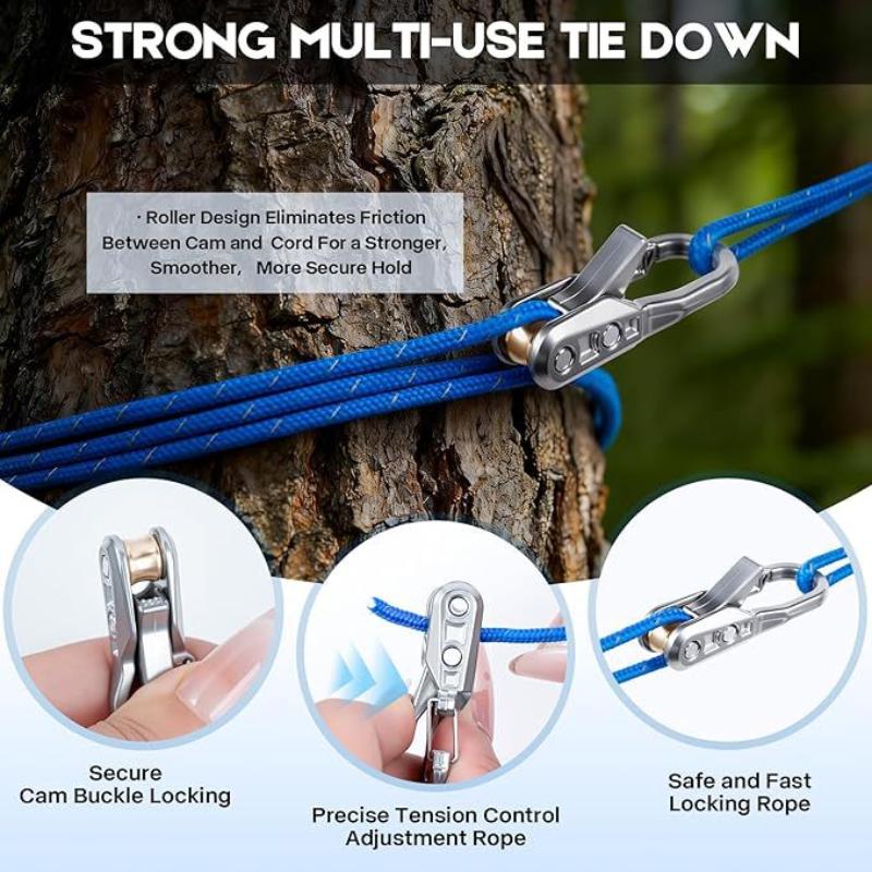Heavy Duty Rope Tightening Tool with Non-Slip Roller Durable Rope Tensioner for Camping Hiking Tent Guyline Setup