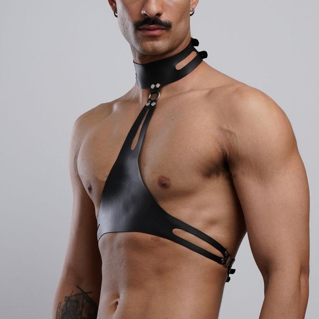 Men'S Black Pu Leather Fashionable Classic Shaping Chest Strap Holiday Decoration Accessories Daily Wear Clothing Belt