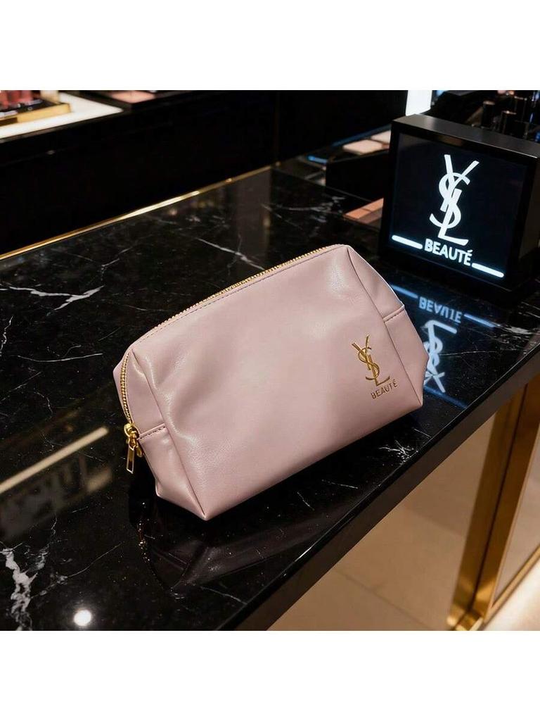 YSL Qixi Limited Makeup Bag - Pink Cosmetic Pouch with Exclusive Pendant, Romantic Gift