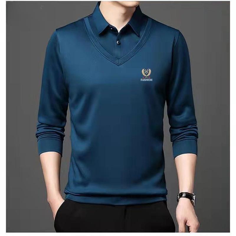 New Men's Casual Men's Velvet Thickened Fake Two-piece Middle-aged Lapel Casual POLO Shirts for Trendy Men One Piece