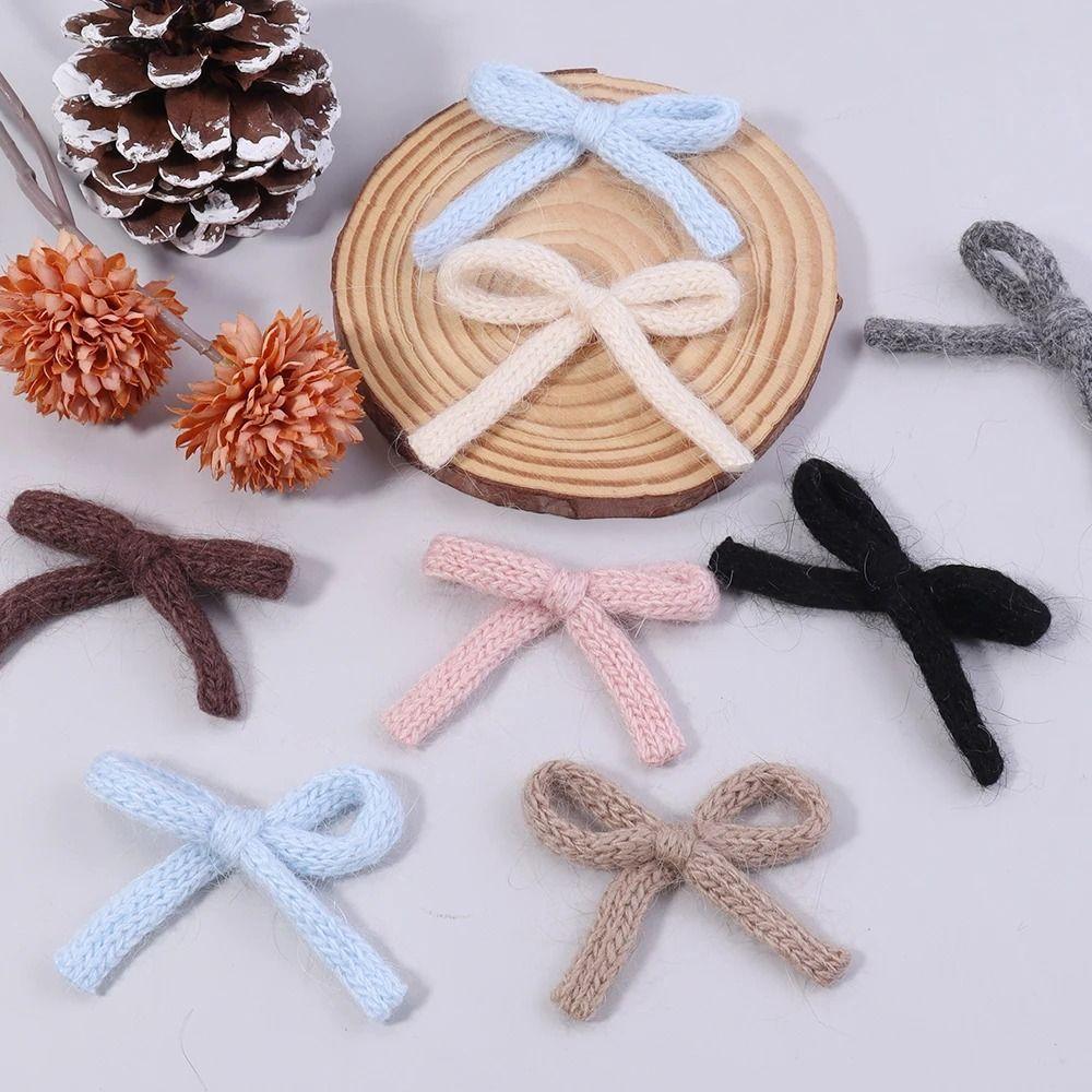 6pcs/lot New 5X7cm Knitted Bows Candy-colored Handmade Cotton Bowknot Bow Hair Clip for DIY Clothing Shoes Hats Accessories
