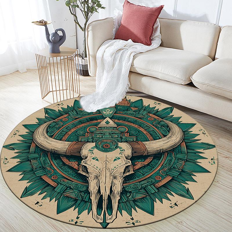 

Vintage Art Cow Horns,Round Area Rug,Carpet Rug for Living Room Bedroom Sofa Playroom Decor,Non-slip Floor Mat 80cmx80cm