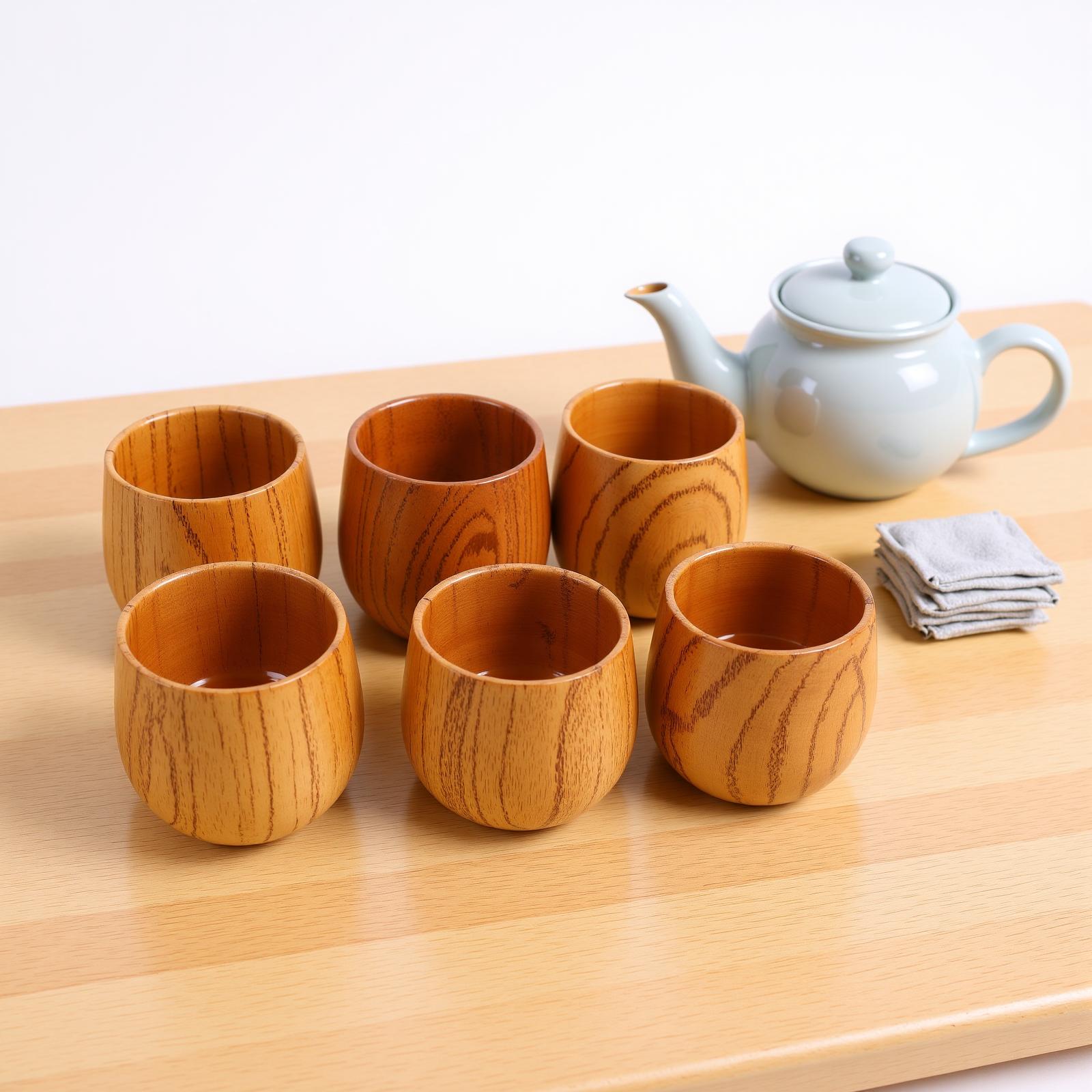 6 stuks Houten Theekopjes 120ml Anti-brandwonden Houten Drinkbekers voor Koffie Melk Wijn