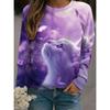 Tops for Women Cat Print Round Neck Long Sleeve T-shirt Fall Casual Slim Pullover Women's Long Sleeve Top