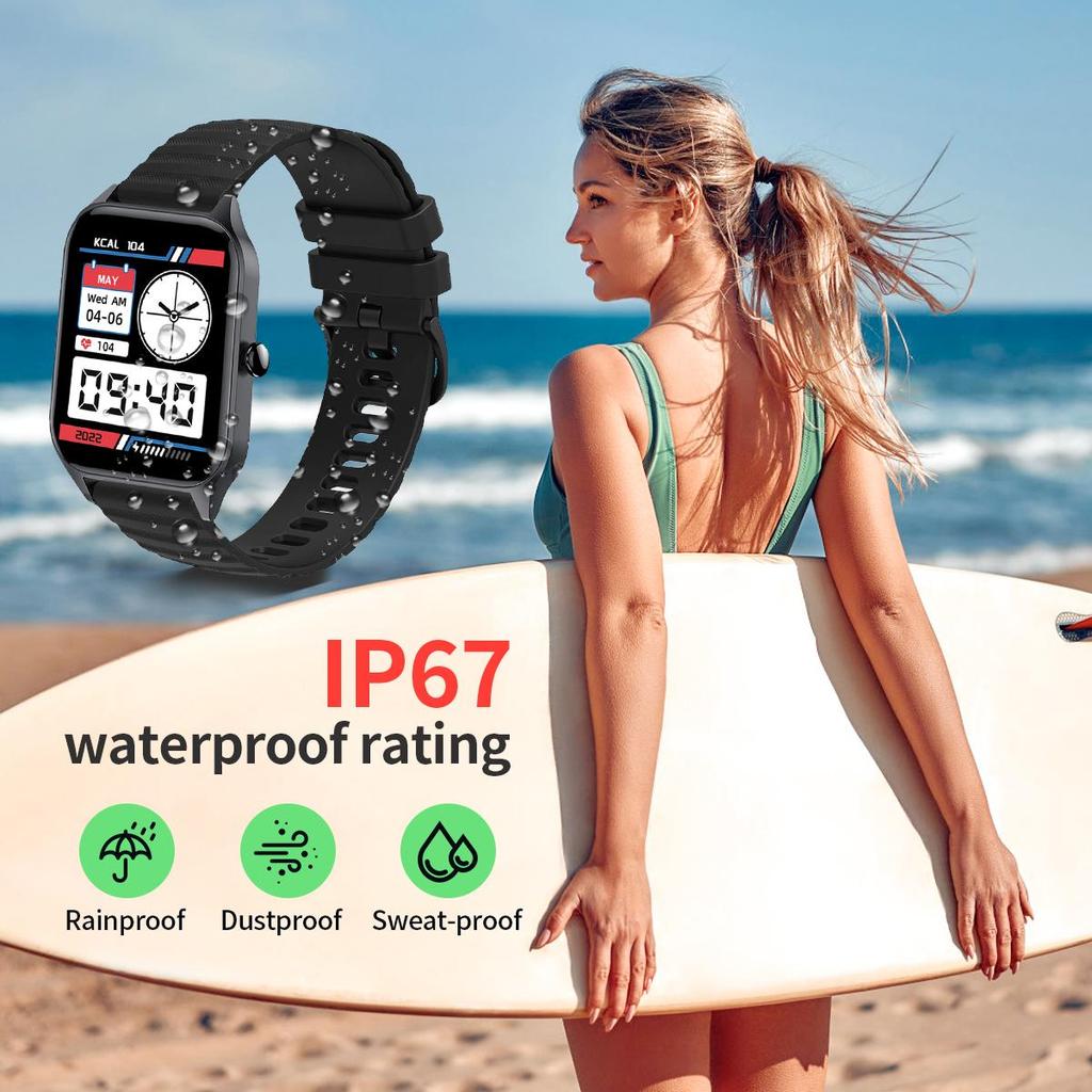 Smart Watch Tracker Wireless Call, Multiple Sports Modes, Silicone Strap, Flashlight, Weather for IOS/Android, Men and Women Smart Watch