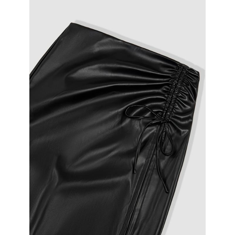 Women's Summer Draw Pleat Tie High Waist A-Line Split Hip Skirt