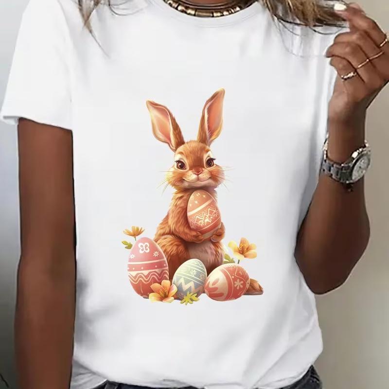 Cute Flower Easter Egg Rabbit Tshirt Fashion Shortsleeved Casual Tshirt Easter Gift Unisex Clothes T Shirt Unisex