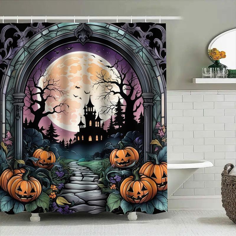 

1Pchalloween Bat Moon Castle Shower Curtain For Bathroom Decor Spooky Art Backdrop W60H190(CM)-1 Pcs