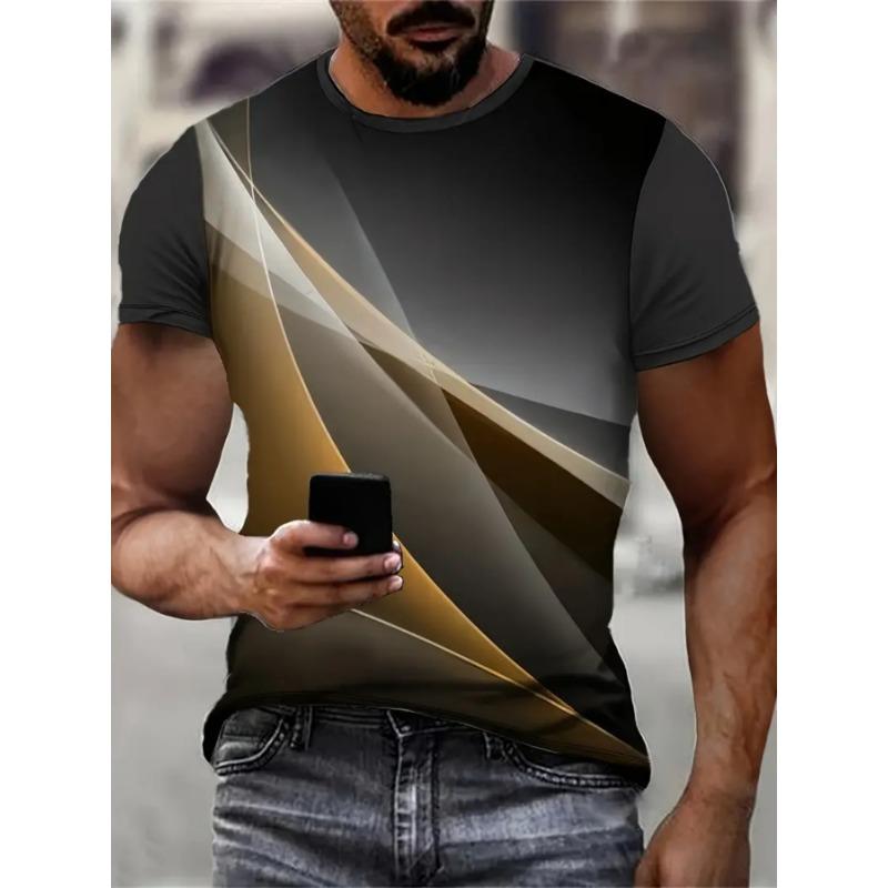 Fashion T-Shirts for Men Stripe 3D Printing Tops T-Shirt Crew Neck Short Sleeve Tee Sport Men Clothing Summer Oversize T-Shirts