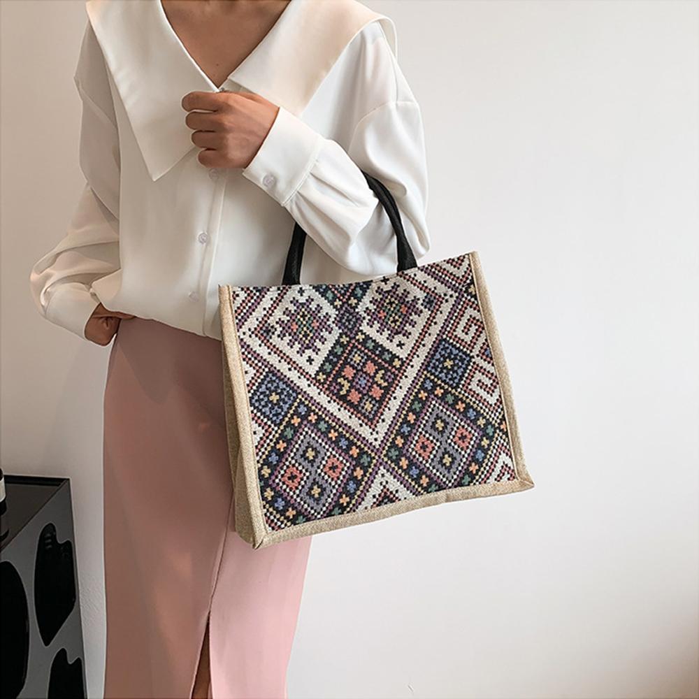 Geantă de mână în stil etnic, geantă tote retro, geantă de umăr pentru femei, capacitate mare, organizator pentru navetă, poșetă de vară pentru femei, modă