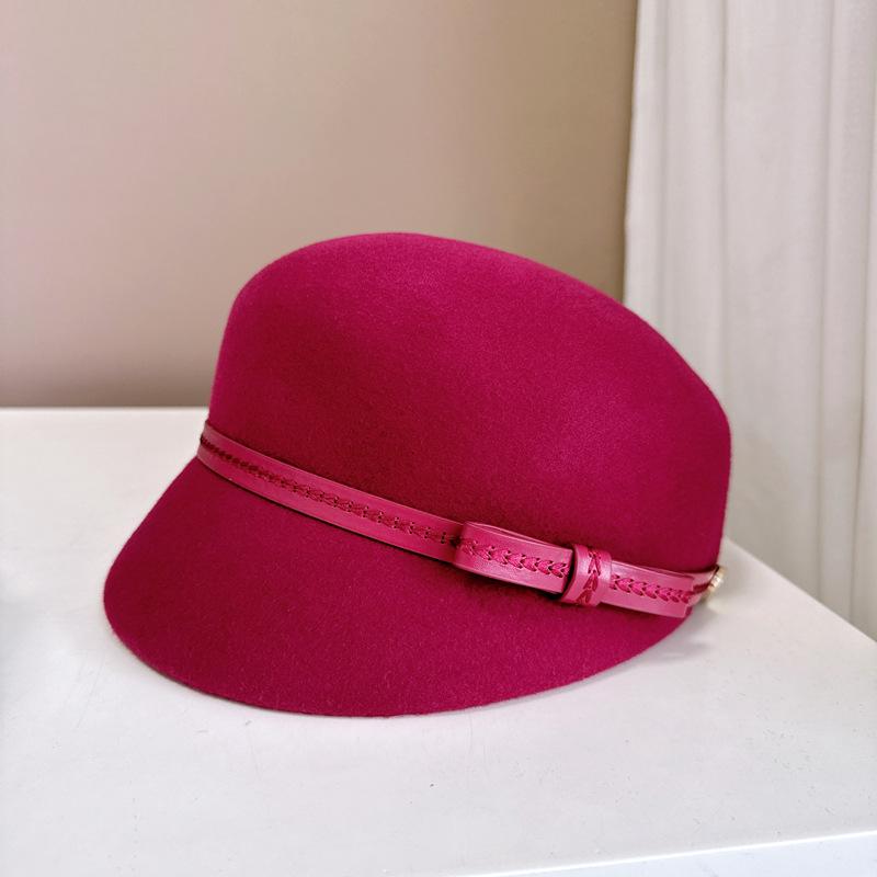 Simple Fashion British Knight Hat 100% Australian Wool Felt Hat Chic PU Leather Bow Fashion Hat