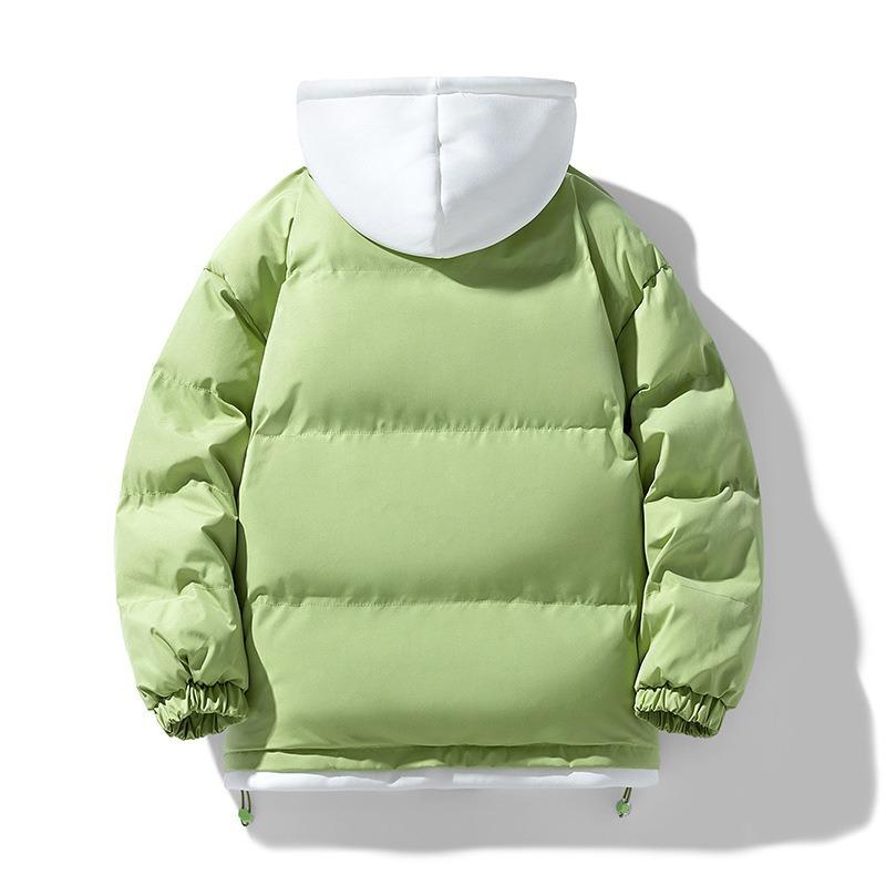 Men's Trendy Cotton Clothes New Winter Cotton-padded Clothes Large Size Hooded Fake Two-piece Couple Bread Clothes