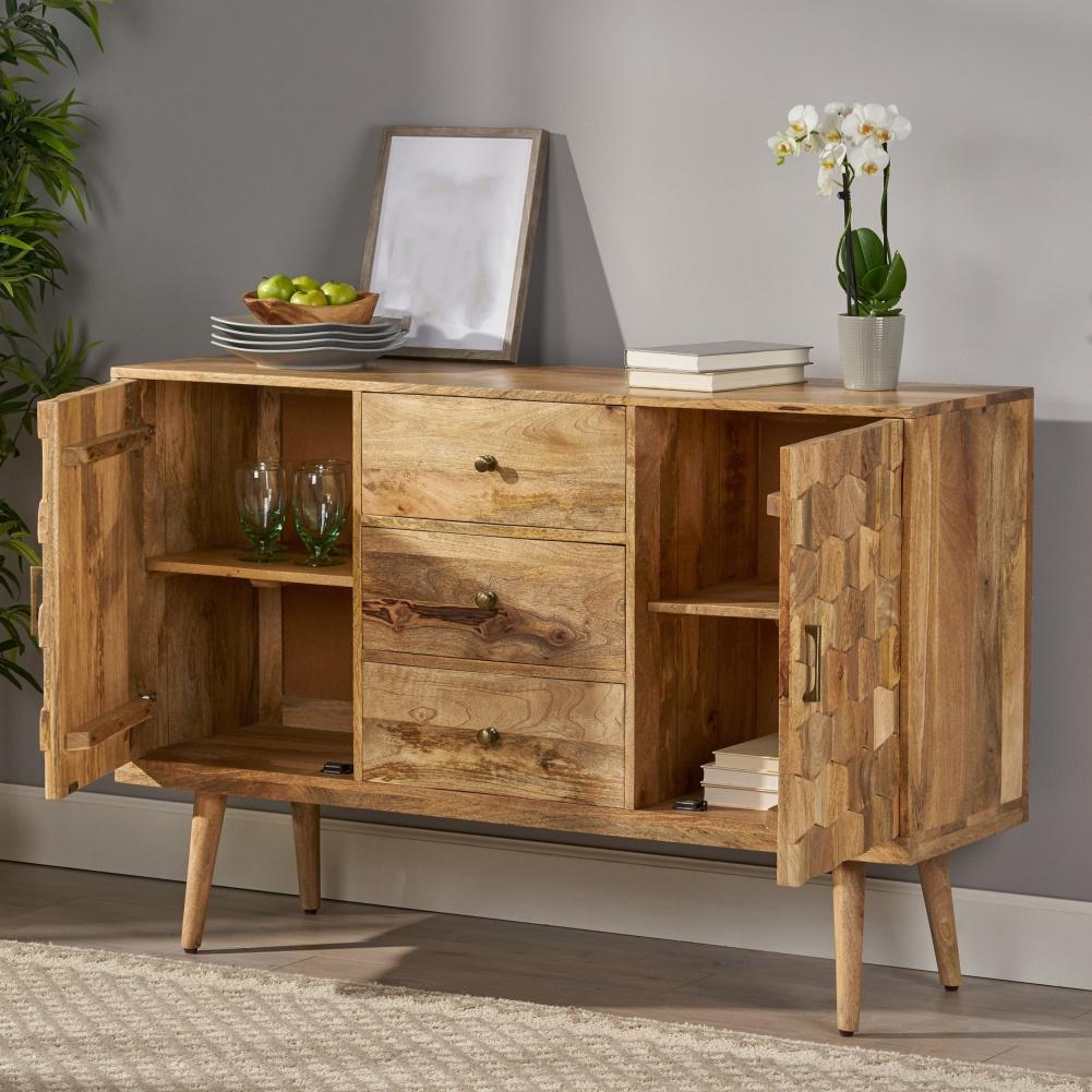 US Modern Sideboard Buffet Cabinet With Storage 3D Tile Weave Coffee Bar Cabinet With 3 Drawers 2 Doors For Living Room Entryway