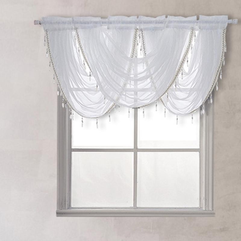 Sheer Rod Pocket Window Valance Drape with Delicate Laces and Beads for Adding Elegances To Any Room