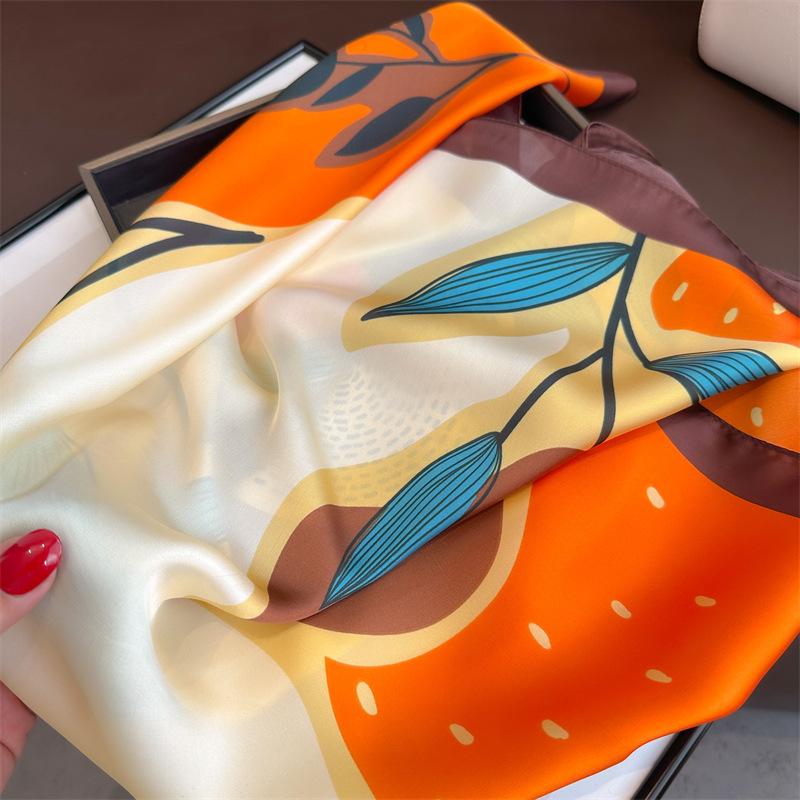 Women Imitation Silk Scarf Square Hairbands Foulard Female Floral Neckerchief Bandana Scarves Lady Small Hijab 70*70cm