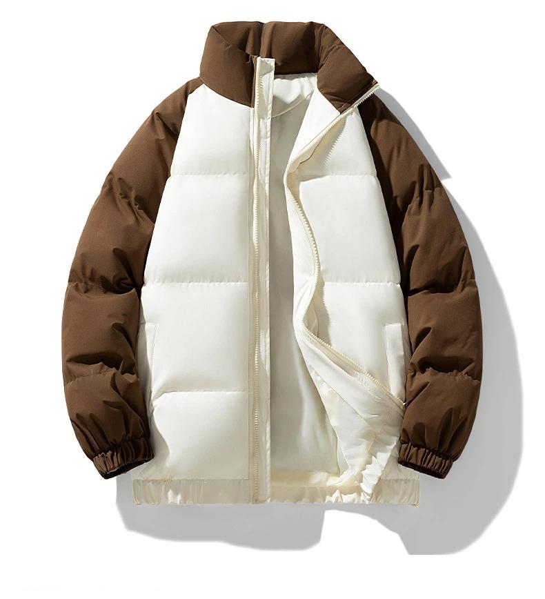 Winterliche Trendige Dicke Farbblockierte Stehkragen Baumwolljacke für Paare