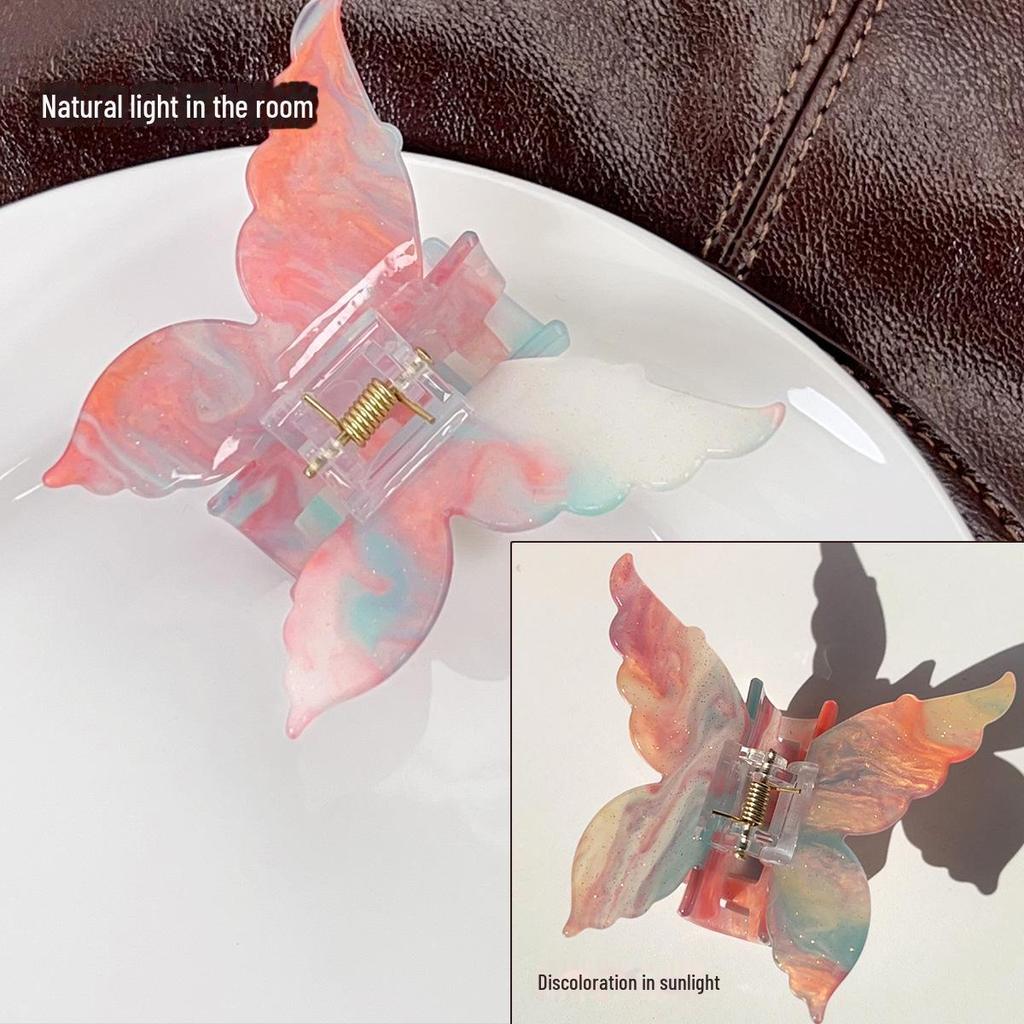 Elegante Pinza para el Cabello de Mariposa que Cambia de Color para Mujer - Dulce Pinza Tiburón de Estilo Coreano