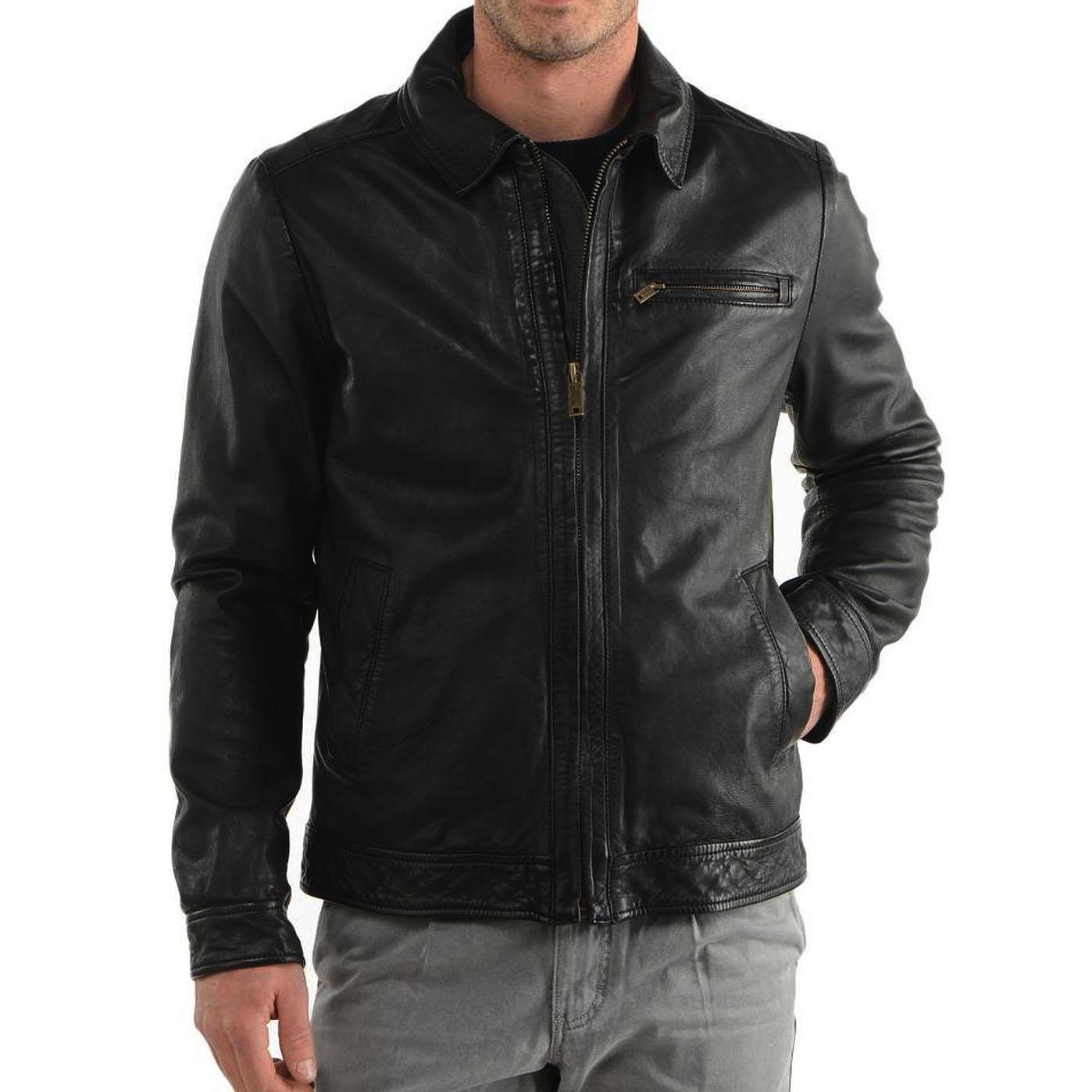 

SkinOutfit Men s Genuine Lambskin Black Leather Jacket Stylish Motorcycle Bomber Biker Outerwear MJ 200 XXL чорний