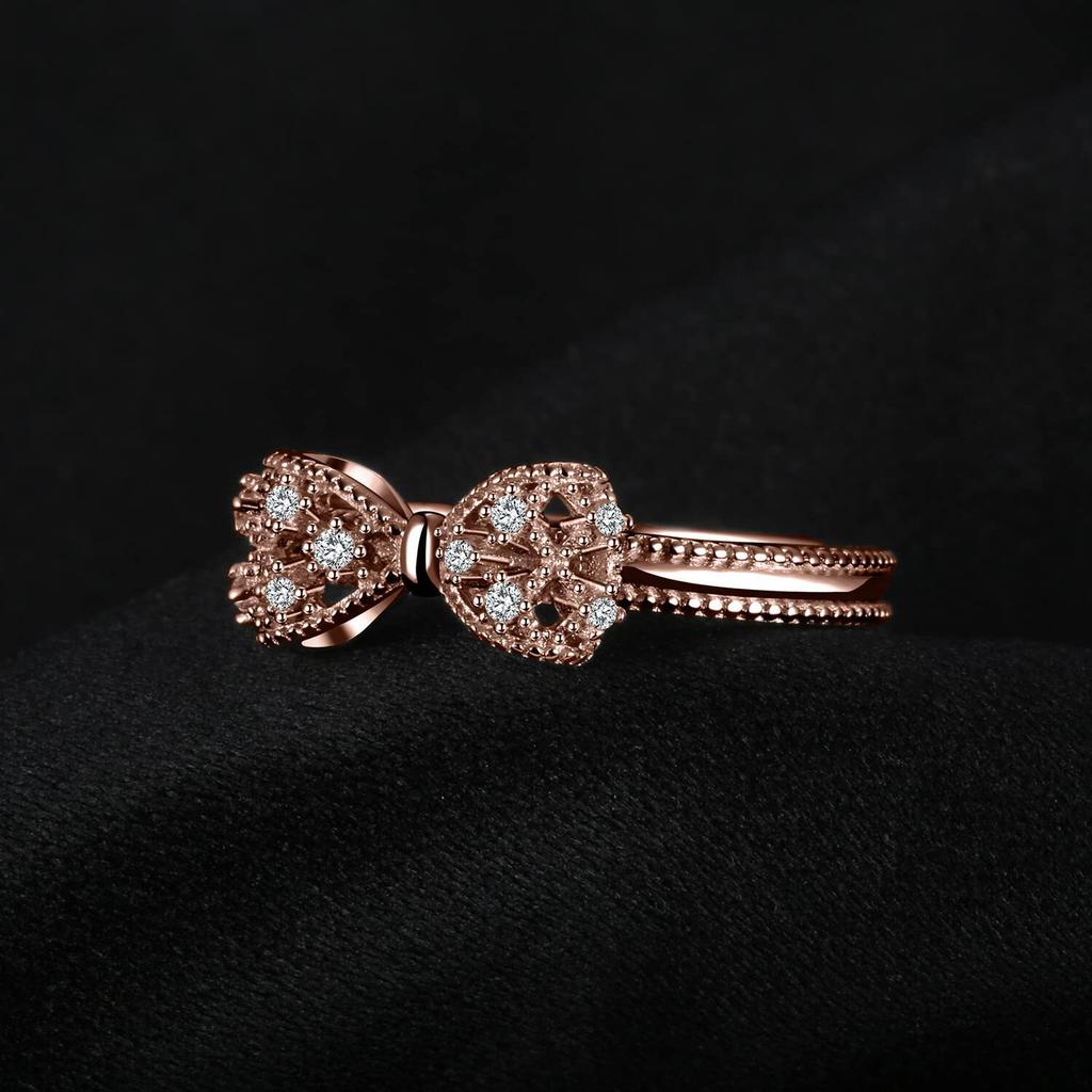 Roségold 3D Schleifenring für Damen Einfach Zirkonia Inlayt Exquisit Vielseitig Kreativer Fingerring