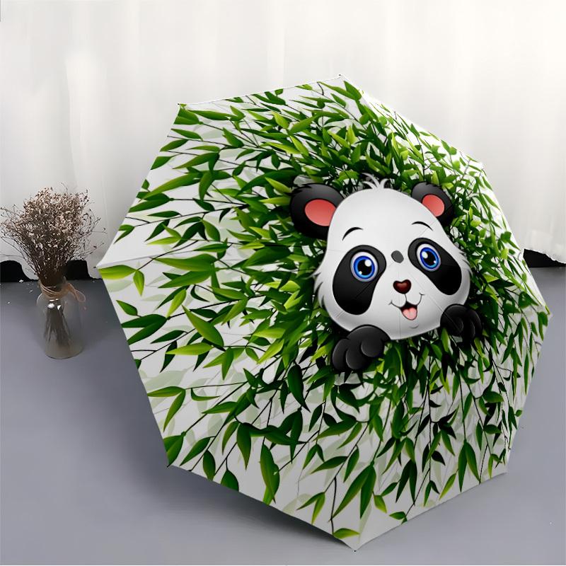 1pc Panda Bamboo Automatic Open/Close Umbrella Compact Folding Umbrella, All-Season Portable Umbrella for Women/Men F1124163