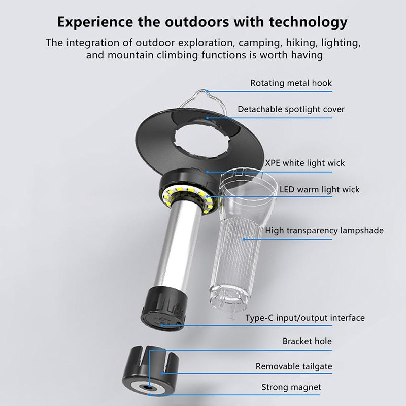 Outdoor Camping Lantern With Magnetic Base Portable Hanging Lamp 3 Lighting Modes Led Flashlights Waterproof Emergency Lamp