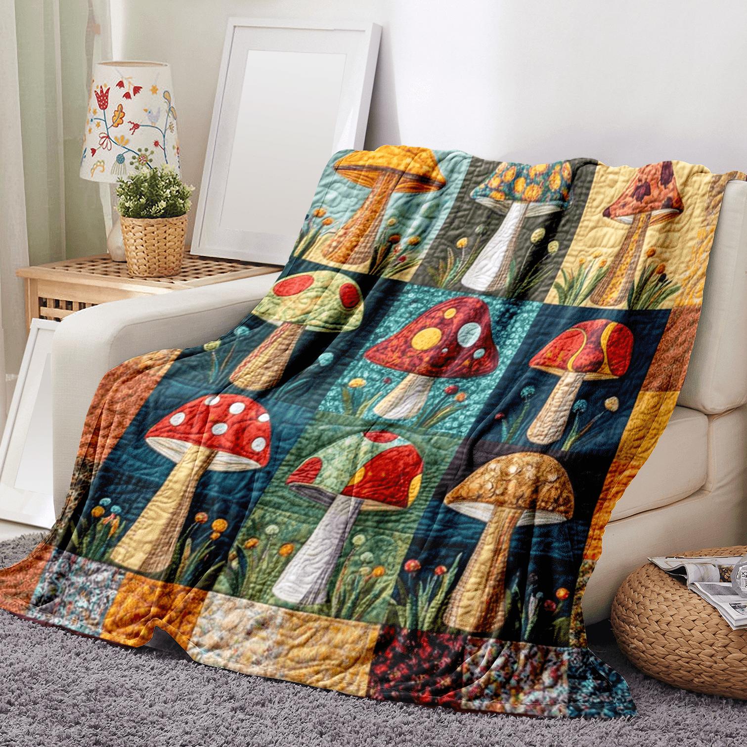 1 Vintage Mushroom Pattern Blanket - Soft flannel blanket, perfect for year-round home decor gifting, rustic style 100x150cm
