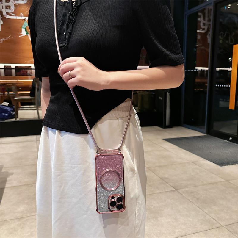 Luxuriöse Handyhülle für Redmi Note 13 13 Pro Plus 13R Bunte Beschichtung Magnetisches Umhängeband Weiche Silikon-Rückseite Hülle