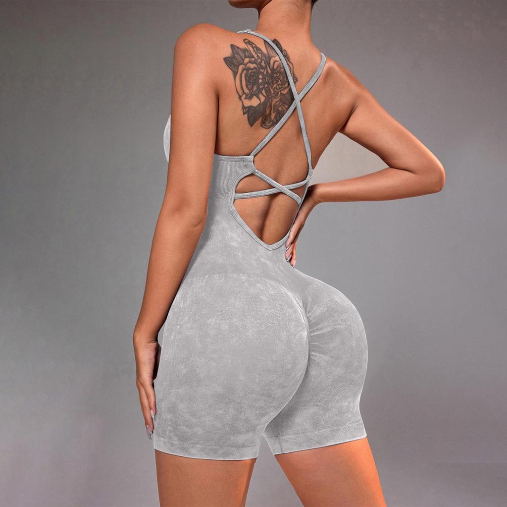 Women's Seamless Criss-Cross Back Yoga Camisole & High-Waist Hip-Lifting Jumpsuit