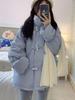 Women's Winter Korean Style Buckle Coat Cotton Padded Jacket with Fleece Lining
