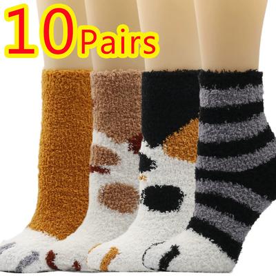 10Pairs Plush Thickened Super Soft Lovely Cat Claw Women Socks Autumn Winter Warm Furry Sleeping Middle Tube Socks