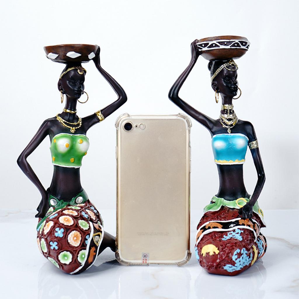 2 Stück Vintage Afrikanische Frauen Statue Kerzenhalter Harzfiguren Passend für Kerzen bis 3,5 cm Durchmesser