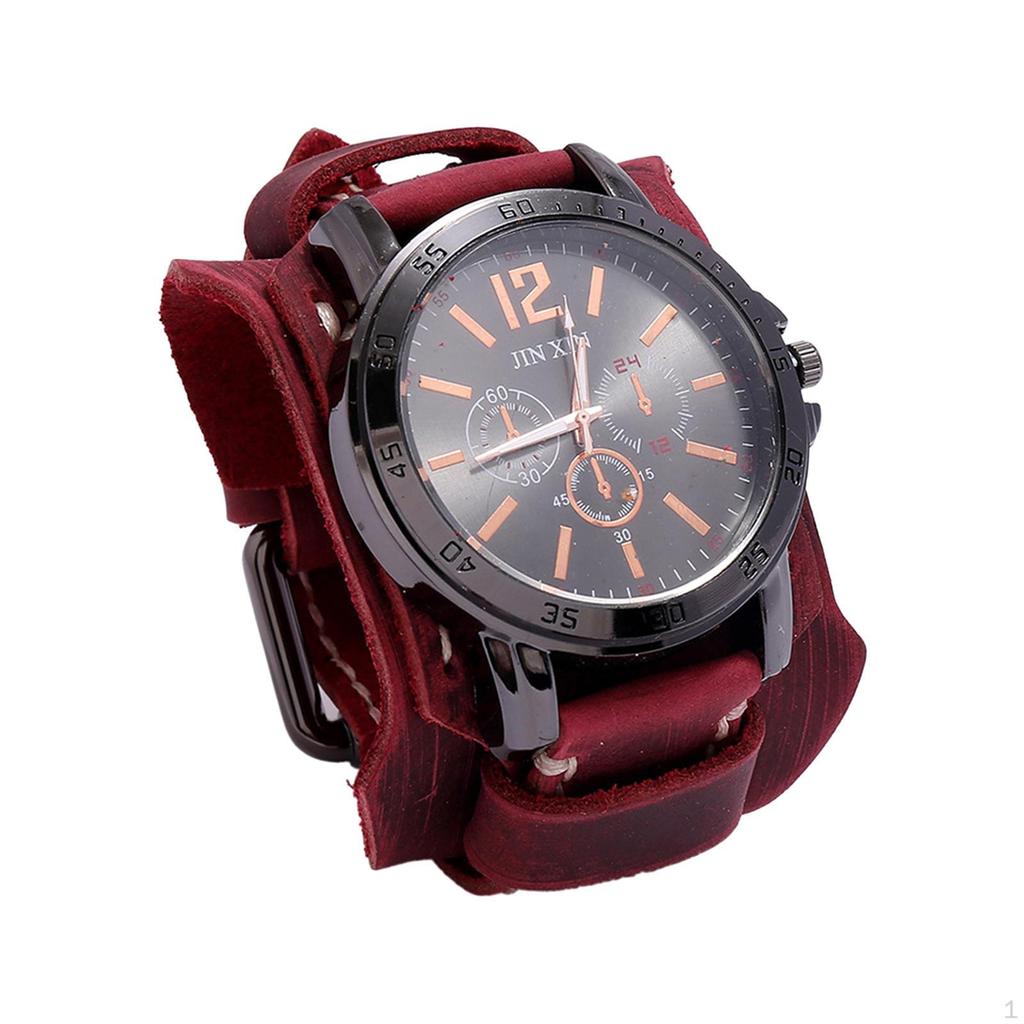 Men Wrist Watch Cuff Trendy Leather Bracelet Male Wristwatch for Boyfriend Birthday