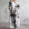 Women's Loose Printed Dress Autumn Multi Colored V-neck Long Sleeved Casual Dresses