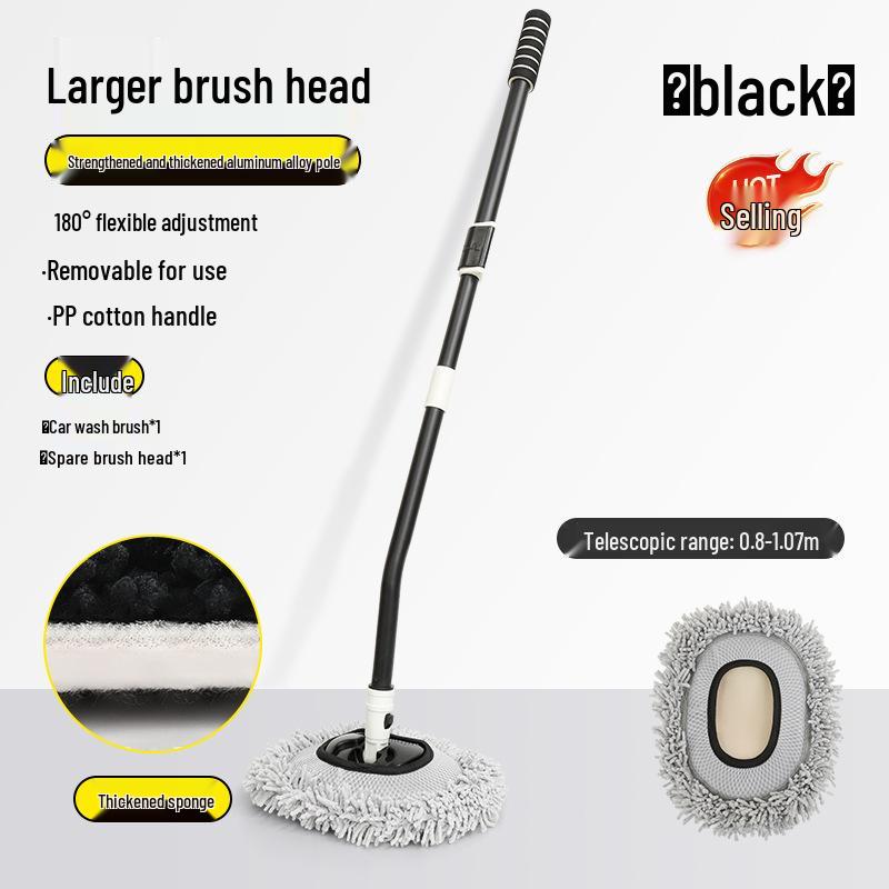 Telescopic Car Wash Brush with Soft Bristles - Rotating Handle Car Cleaning Tool