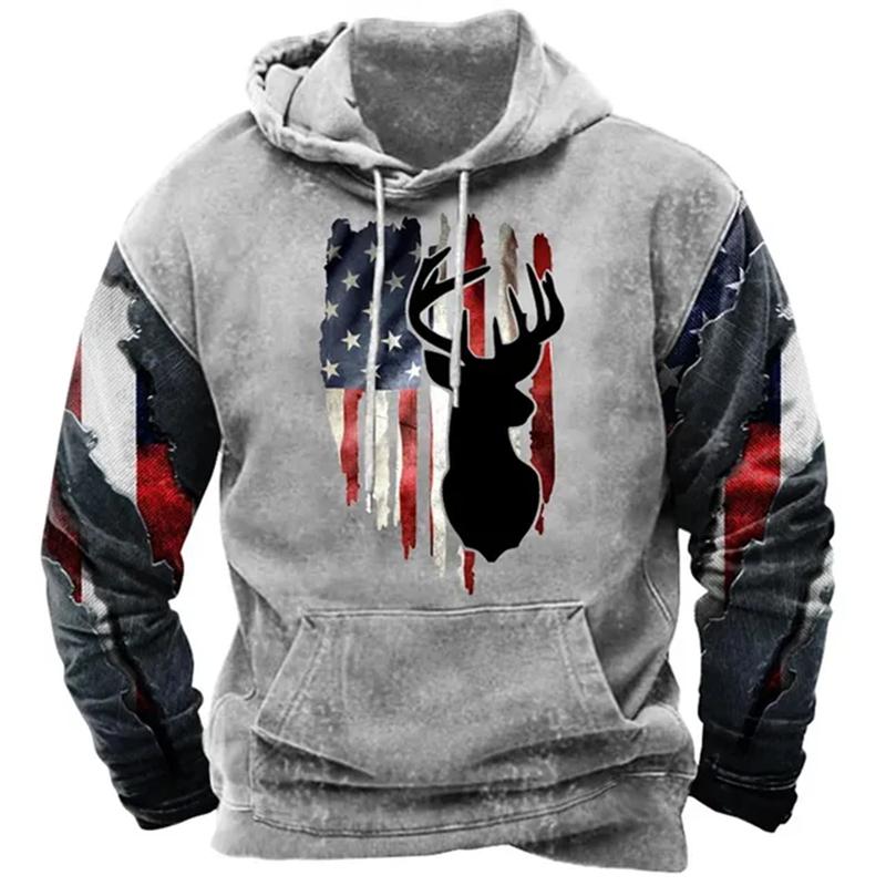 Módní mikiny s potiskem vlajky USA pro muže Hip Hop Trend Harajuku Vintage oblečení Jaro a podzim Novinka v mikinách Oversized topy