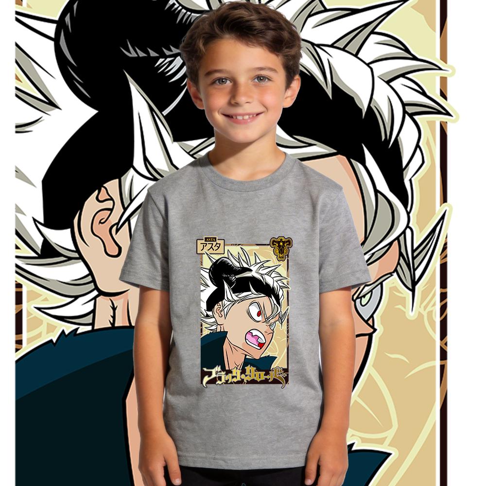 Black Clover Asta Anime Graphic Cotton Tee Kids Casual Wear Short Sleeve Summer T Shirt for Boys and Girls