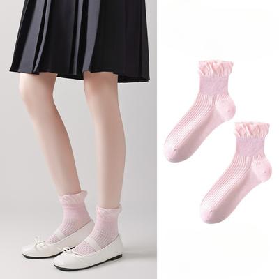 Frühlings- und Sommer Damen Mid-Calf Socken, Spitze Ballett Aushöhlmuster Mesh Frotteesocken, Baumwolle Nahtlose Kurze Socken, Dünner Stil